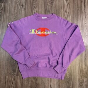 Champion Reverse Weave Purple Crewneck Sweatshirt Small Embroidered Spellout